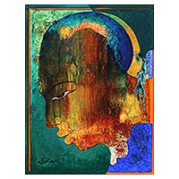 'Colors of Life' - India Signed Man's Portrait in Jewel Colors