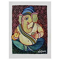 'Happy Ganesha' - India Stylized Oil Portrait of Hindu Lord Ganesha
