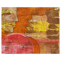 'Affectionate' - Love Theme Expressionistic India Painting in Hot Colors