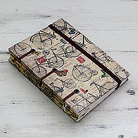 Handmade journal, 'Vintage Bike Journeys' - Artisan Crafted Journal with 60 Pages Blank Handmade Paper