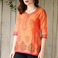 Chanderi cotton silk blend tunic Tangerine Temptress India