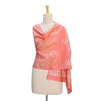 Chanderi cotton and silk blend shawl Floral Morning India