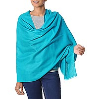 Wool shawl Valley Mist in Turquoise India
