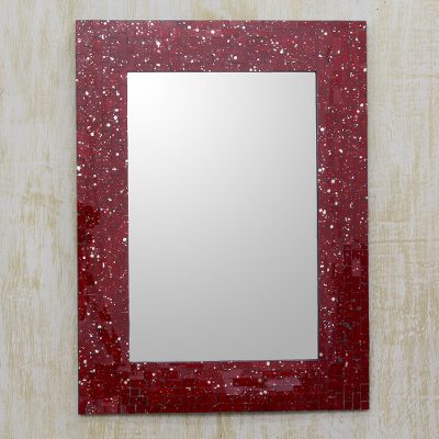 Glass mosaic wall mirror, Crimson Cosmos