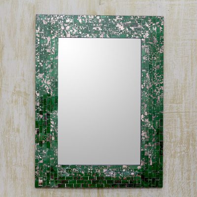 Glass mosaic wall mirror, Emerald Cosmos