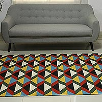 Wool area rug Colorful Illusion I 5x8 India