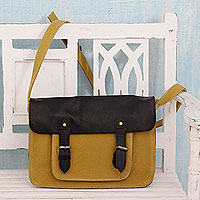 Leather accent cotton Messenger bag Casual in Mustard India