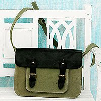 Leather accent cotton messenger bag,
