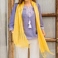 Viscose scarf Yellow Honeycomb India