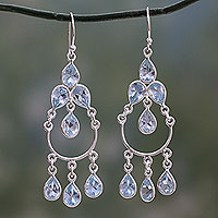Blue topaz chandelier earrings, 'Azure Elegance' - Blue Topaz Handcrafted Sterling Silver Chandelier Earrings