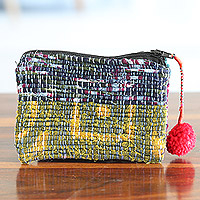 Recycled sari coin purse, 'Red Festivity' - Handcrafted Change Purse Made from Recycled Saris