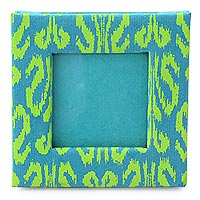 Handmade paper photo frame, 'Fresh Ikat' (2x2 in) - Handcrafted Paper Photo Frame for 2x2 inch Photo