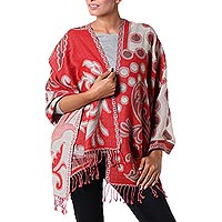 Wool shawl Modern Red Jamawar India