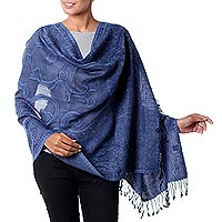 Jamawar wool shawl Glorious Blue India