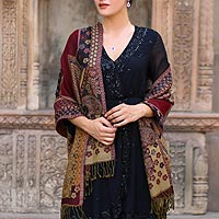 Jamawar wool shawl Modern Paisley Mix India