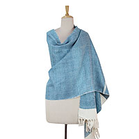 Silk shawl Harmonious Blue Herringbone India