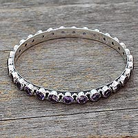Amethyst bangle bracelet, 'Spiritual Energy' - 22-carat Amethyst Fair Trade Silver Bangle Bracelet