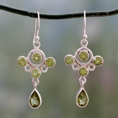 Peridot dangle earrings, 'Tart and Sweet' - Sterling Silver 925 and Peridot Dangle Style Earrings