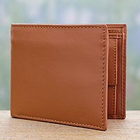Men's leather wallet, 'Refined Tan' - Indian Classic Leather Wallet for Men in Tan