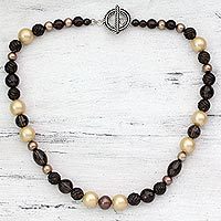 Smoky quartz and cultured pearl necklace,