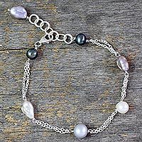 Cultured freshwater pearl station bracelet,