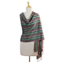 Silk shawl, 'Colors of Patna' - Colorful Striped Silk Shawl Hand Woven in India