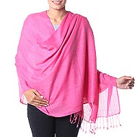 Wool and silk blend shawl Cheerful Rose India