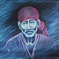 'Peaceful Sai Baba' - Oil Portrait Painting of Indian Spiritual Master