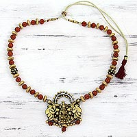 Ceramic pendant necklace, 'Divine Lakshmi' - Ceramic Pendant Necklace with Hindu Goddess Motif