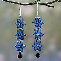 Ceramic dangle earrings, 'Daffodils' - Long Floral Dangle Earrings Handmade from Ceramic