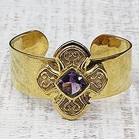 Gold plated amethyst cuff bracelet,