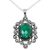 Sterling silver flower necklace 'Flowering Beauty' - Floral Indian Sterling Silver Necklace with Green Onyx (image 2b) thumbail