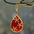 Gold vermeil onyx pendant necklace, 'Red Floral Kiss' - Gold Vermeil Red Onyx Teardrop Necklace with Cubic Zirconia thumbail