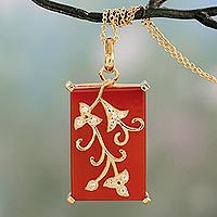Gold vermeil onyx pendant necklace,