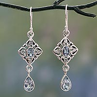 Blue topaz dangle earrings, 'Regal in Blue' - Blue Topaz Dangle Earrings with 5 Carats of Gemstones