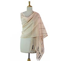Cotton and silk blend shawl Telegraph in Bisque India
