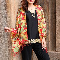 Rayon and silk blend shawl Kashmir Blossom India