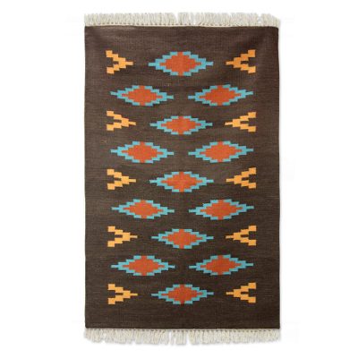 Wool rug, 'Chocolate Field' (4x6) - Handwoven Brown Wool Rectangle Area Rug from India (4x6)