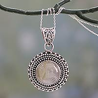 Rutile quartz pendant necklace, 'Golden Hair' - Rutilated Quartz Pendant Necklace in Sterling Silver