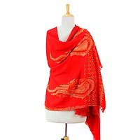 Embroidered wool shawl Paisley Trio India