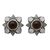 Smoky quartz and rainbow moonstone button earrings, 'Mughal Moonlight' - Silver Indian Rainbow Moonstone Earrings with Smoky Quartz (image 2a) thumbail