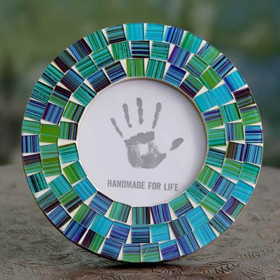 Glass mosaic photo frame, Aqua Mist (4x4)