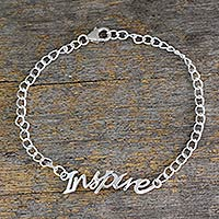 Sterling silver pendant bracelet, 'Remember to Inspire' - Sterling Silver 925 Bracelet with Inspire Pendant
