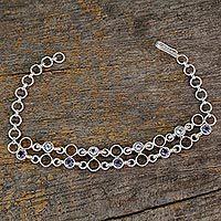 Blue topaz and iolite link bracelet,