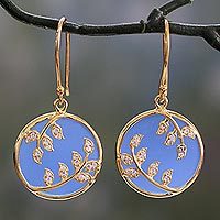 Blue chalcedony and cubic zirconia dangle earrings,