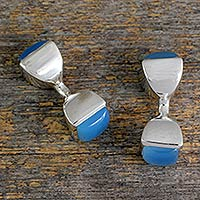 Chalcedony cufflinks, 'Sky Squared' - Men's Sterling Siver Cufflinks with Blue Chalcedony Gems