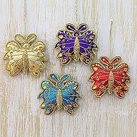 Embroidered ornaments Holiday Butterflies set of 4 India