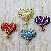 Embroidered ornaments Heart s Desire set of 4 India