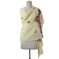 Wool shawl Daisies and Violets India