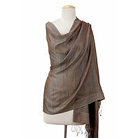Reversible silk and wool shawl,